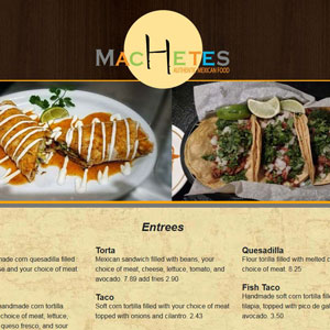 Website for Machete's authentic mexican food.